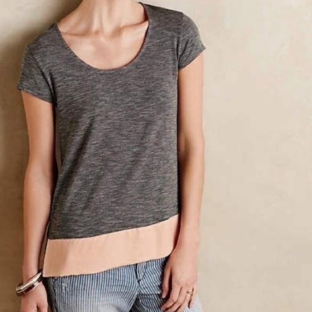 Anthropologie Dolan Left Coast Pipa Colorblock Tee in Gray/Peach | Size Medium
